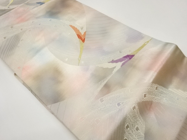 JAPANESE KIMONO / NAGOYA OBI / SILK / WOVEN ABSTRACT PEACOCK